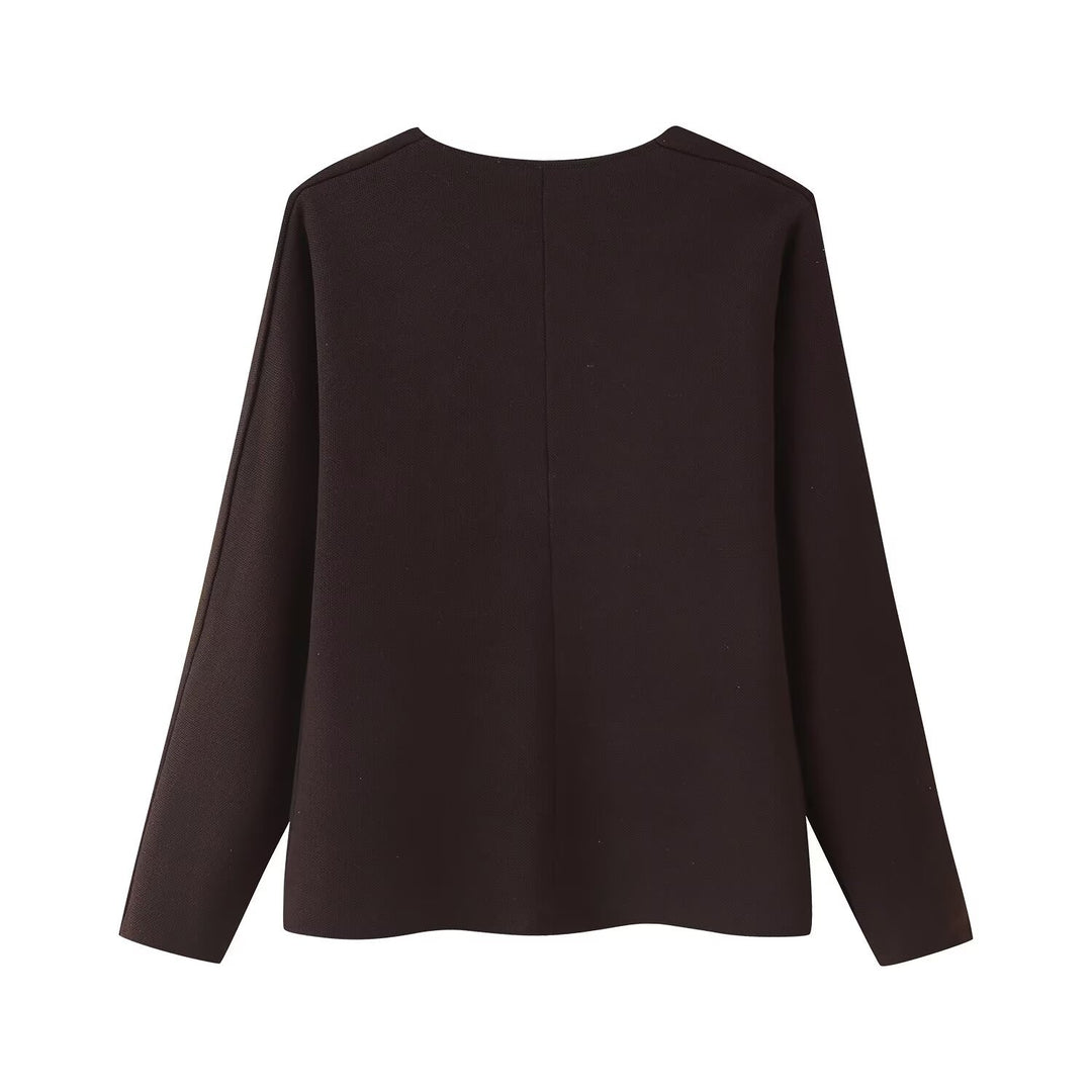 Damen elegante Strickjacke mit V-Ausschnitt und Knopfleiste R&B