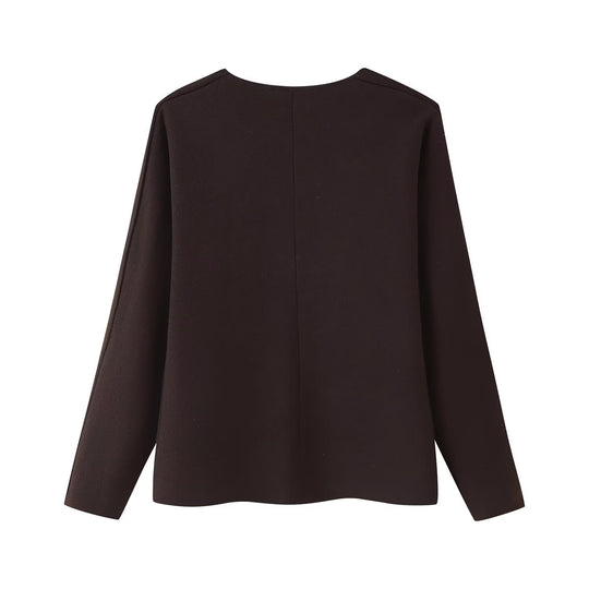 Damen elegante Strickjacke mit V-Ausschnitt und Knopfleiste R&B