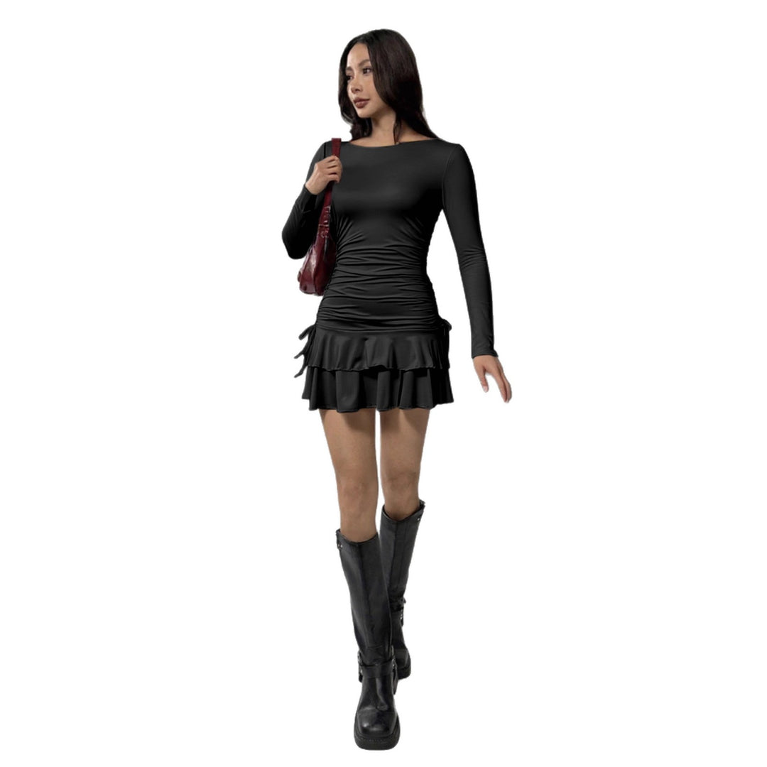 Damen Figurbetontes Minikleid mit Rüschendetails und seitlichen Bindebändern R&B
