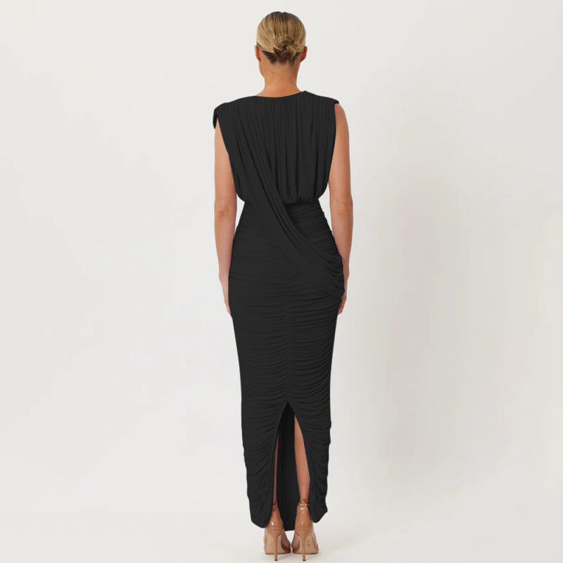 Damen elegantes Maxikleid mit raffiniertem Wickeldesign und Rüschendetails R&B