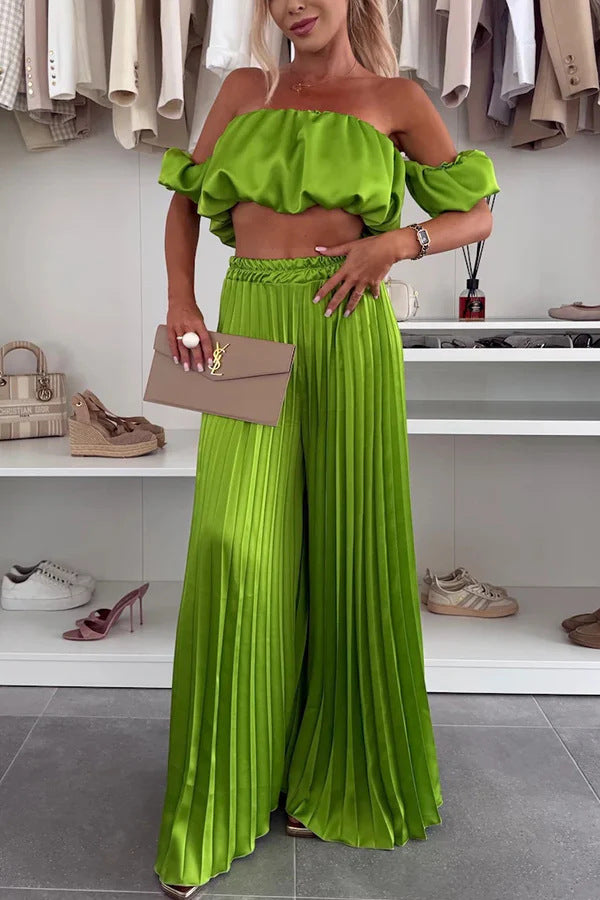 Damen Elegantes Set mit schwingendem Oberteil und plissierten Hosen R&B