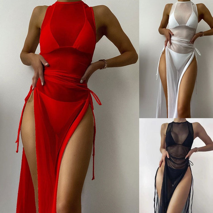 Damen Strandkleid mit verstellbaren Bändern und Raffungen R&B