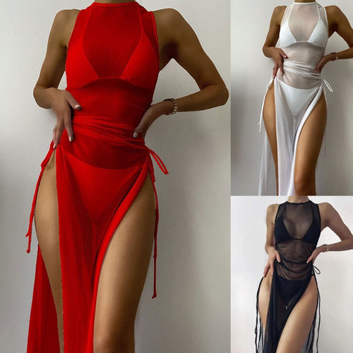 Damen Strandkleid mit verstellbaren Bändern und Raffungen R&B