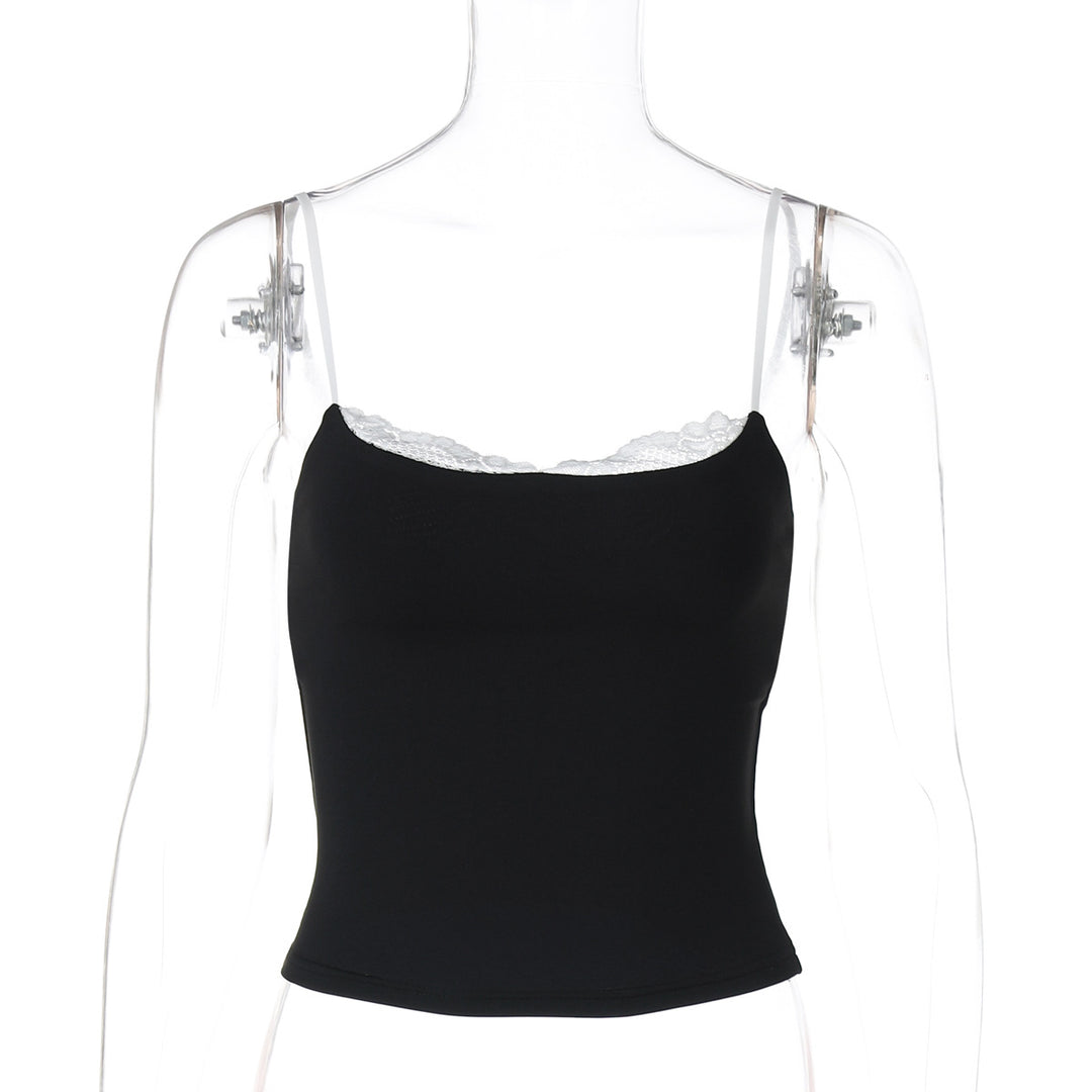 Damen Crop-Top mit zartem Spitzenrand und schmalen Trägern R&B