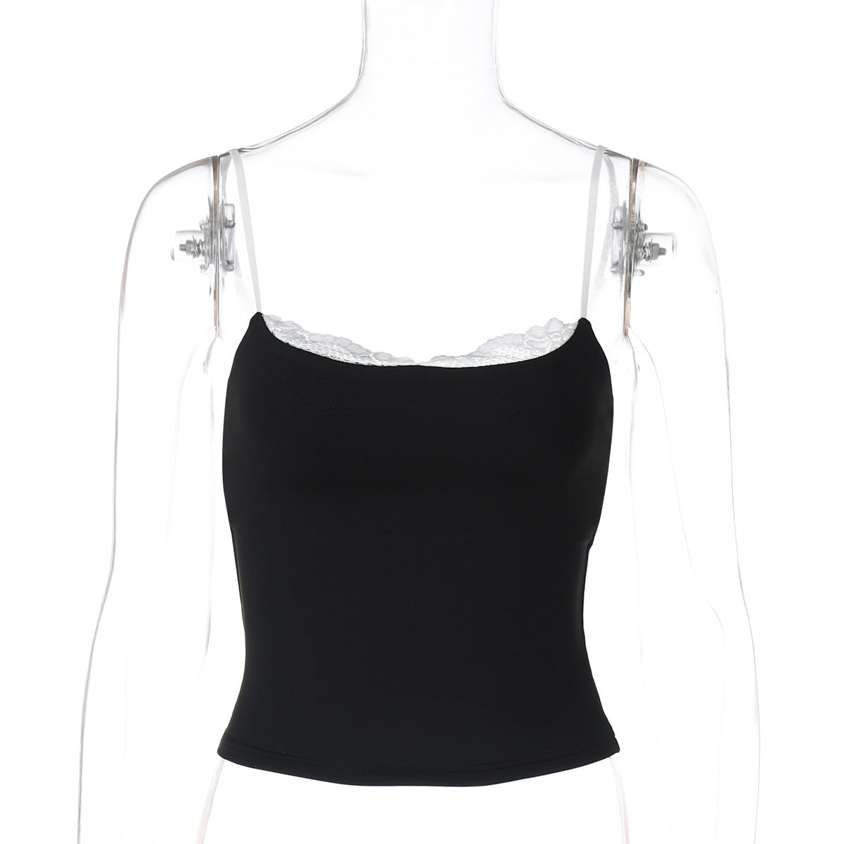 Damen Crop-Top mit zartem Spitzenrand und schmalen Trägern R&B