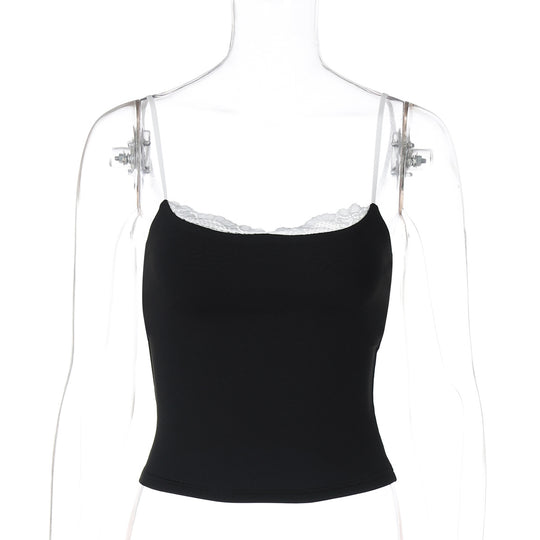 Damen Crop-Top mit zartem Spitzenrand und schmalen Trägern R&B