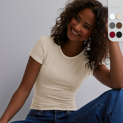 Damen Slim Fit T-Shirt aus hochwertigem Baumwollmix mit elastischem Stretch R&B