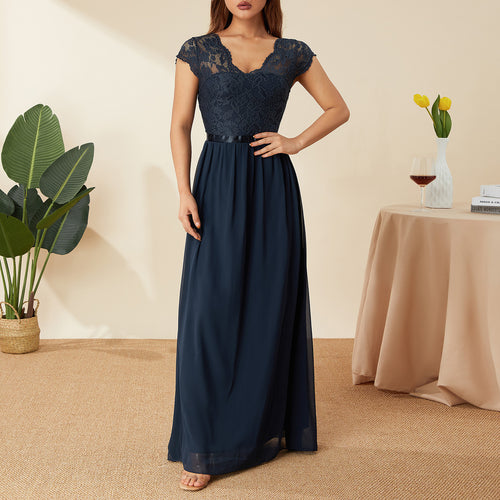 Damen Elegantes Spitzenkleid mit V-Ausschnitt R&B