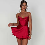 Damen verspieltes Minikleid mit Spaghettiträgern und voluminösem Rock R&B