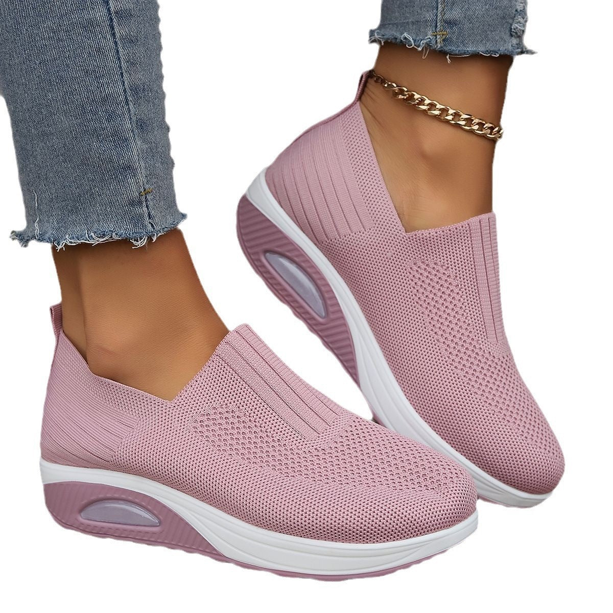 Damen Sportliche Slip-On Sneakers mit atmungsaktiver Strickoberfläche R&B