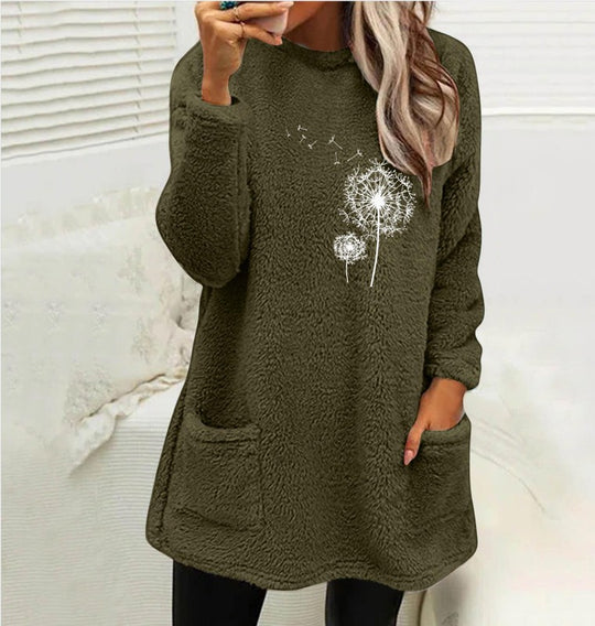 Damen Fleece-Tunika mit Dandelion-Motiv und praktischen Taschen R&B