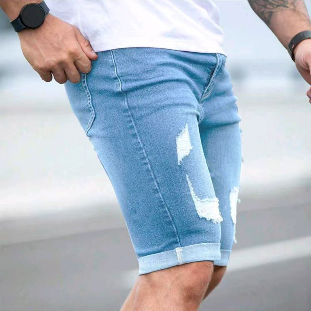 Herren Ripped Denim Shorts R&B