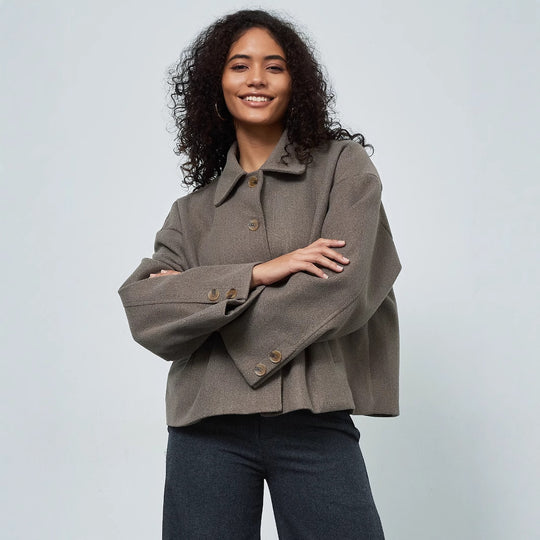 Damen lässige Oversize-Jacke mit doppelter Knopfleiste R&B
