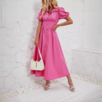 Damen Maxikleid mit schickem Hemdkragen und volumetrischen Puffärmel R&B