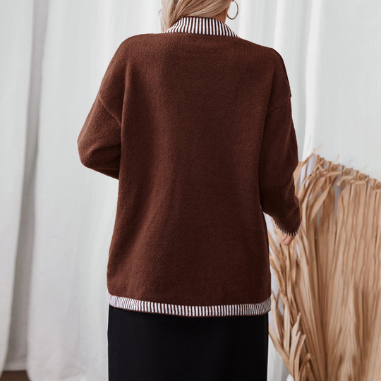 Damen Strickjacke mit modernen Streifenakzenten und Taschen R&B