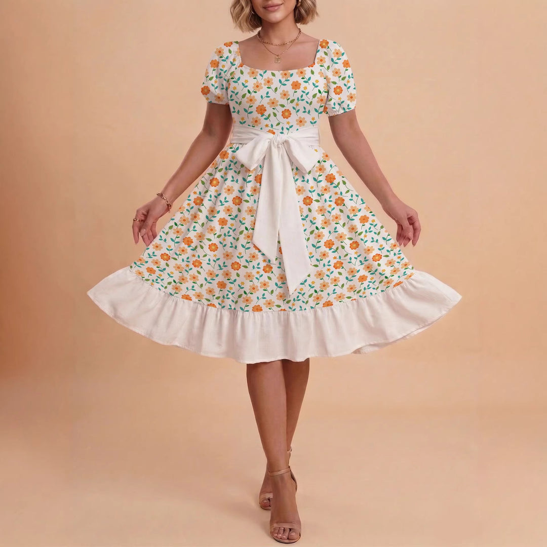 Damen Midikleid mit verspieltem Druck und tailliertem Schnitt R&B