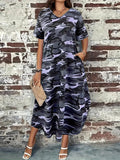 Damen Maxi-Kleid mit modernem Camouflage-Design und praktischen Taschen R&B