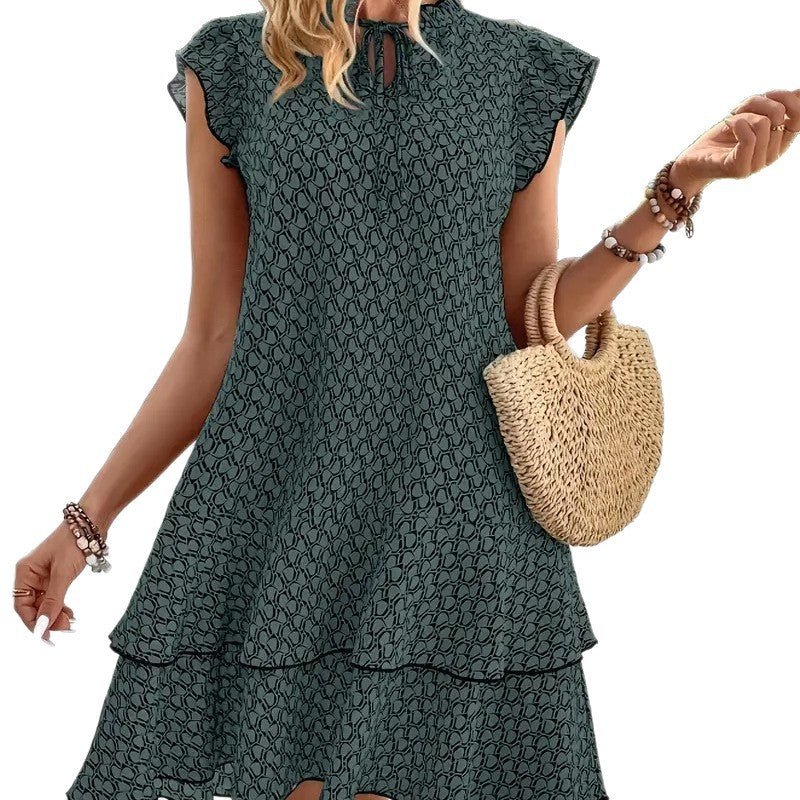 Damen Leichtes Boho-Kleid mit Rüschendetails und hochgeschlossenem Kragen R&B