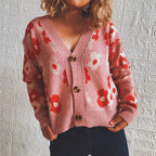 Damen Strickjacke mit floralen Mustern und dekorativen Knöpfen R&B