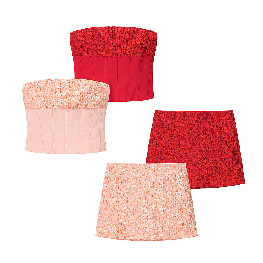 Damen Crop-Top und Miniröcke-Set mit elegantem Rüschenstil R&B