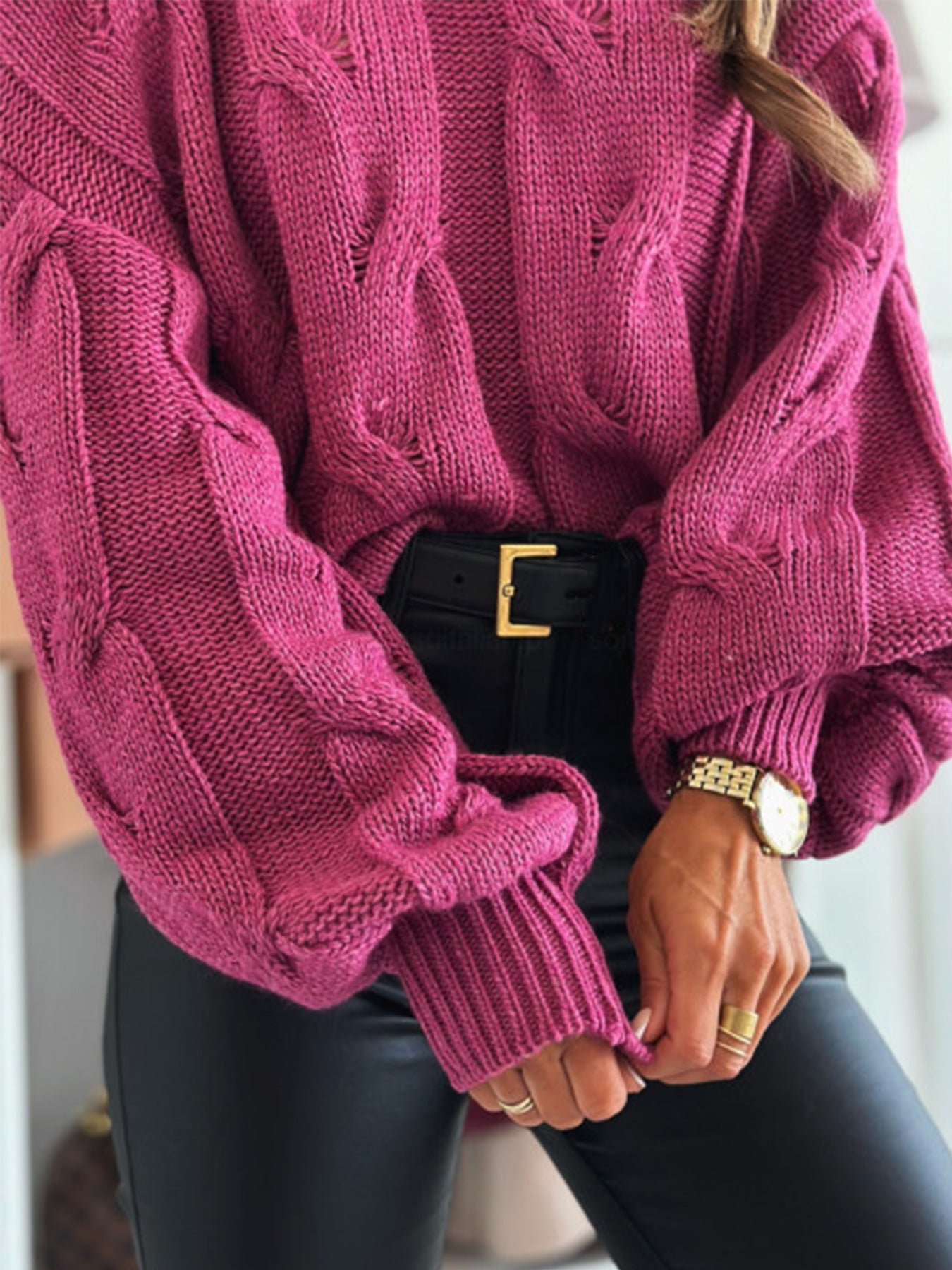 Damen Strickpullover mit Kabelmuster und Oversized-Schnitt R&B