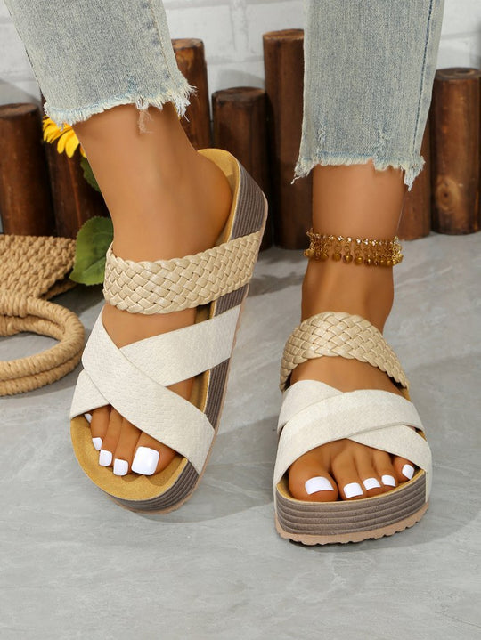 Damen Bequeme Zehentrenner-Sandalen mit geflochtenem Riemendesign und rutschfester Sohle R&B