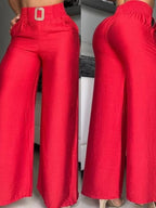 Damen weite Sommerhose mit stylischem Gürtel R&B