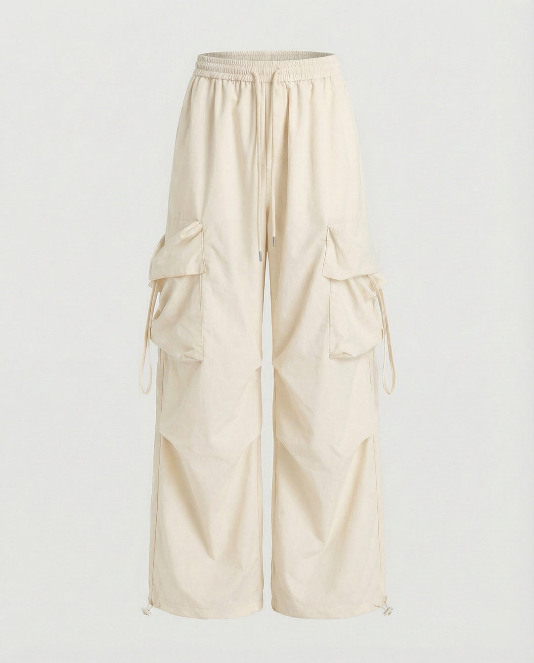 Damen lässige Utility-Palazzohose mit hohem Komfortbund, aufgesetzten Mehrfachtaschen und abgesteppten Kniefalten R&B