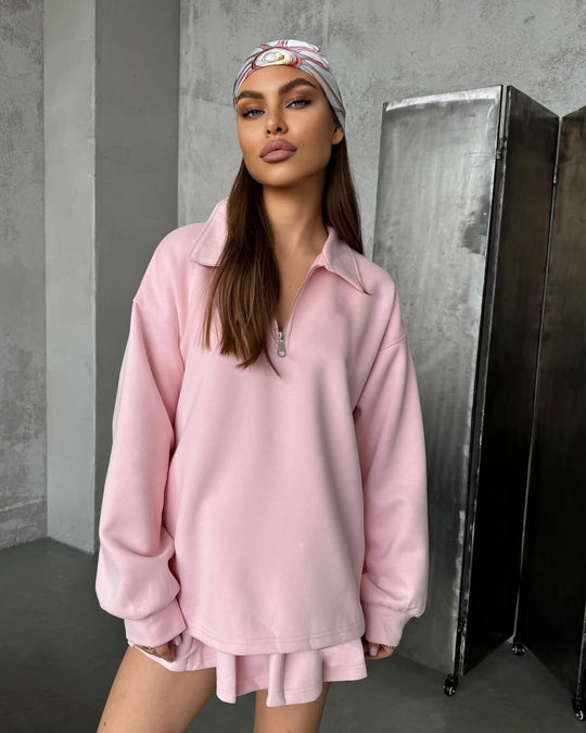 Damen sportlicher Pullover mit Kordelzug und Reißverschluss R&B