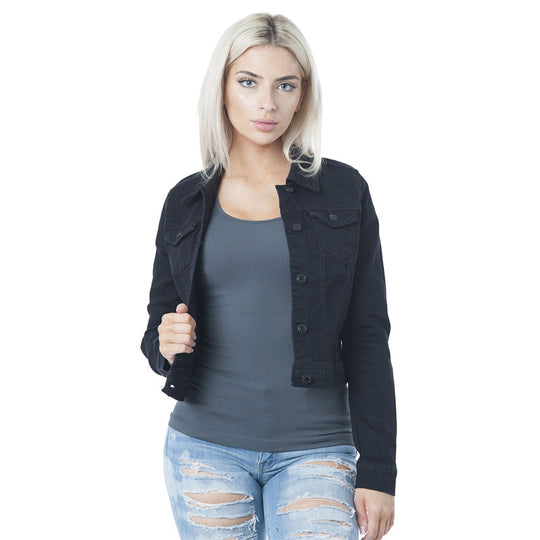 Damen klassische Denim-Jacke im modischen Schnitt mit Knopfdetails R&B