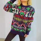 Damen weihnachtlicher Pullover mit bunten Motiven und lustigen Applikationen R&B