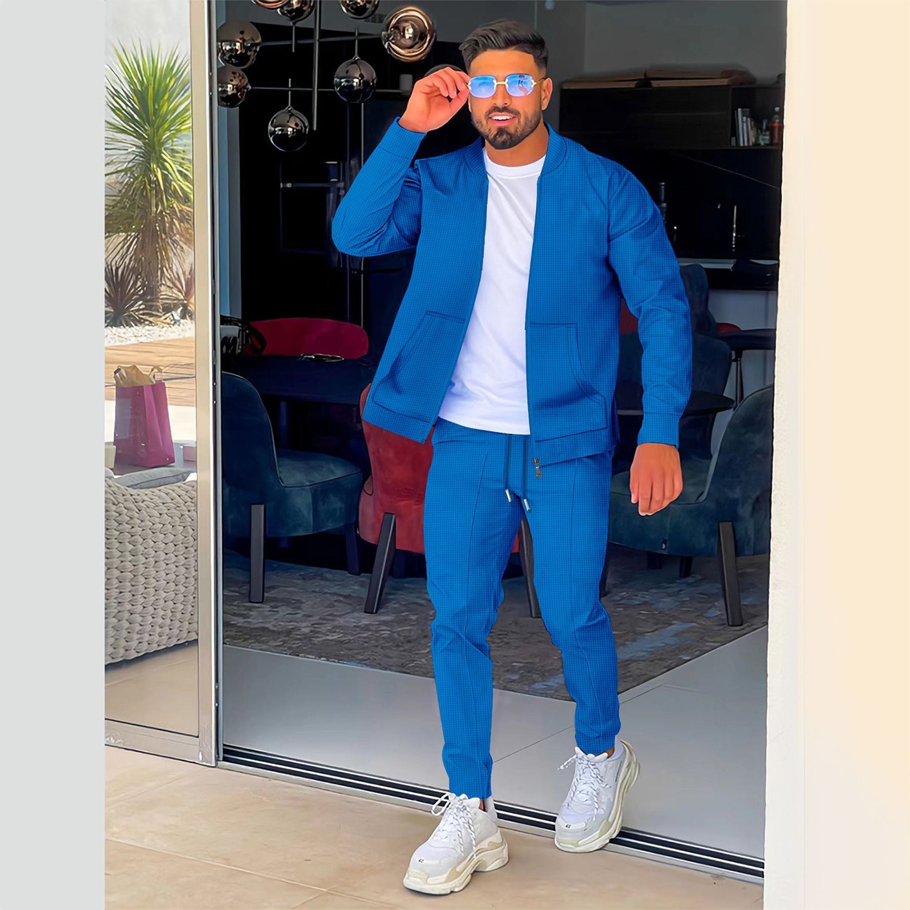 Herren modisches Athleisure Set mit strukturiertem Design und elastischem Bund R&B
