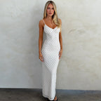 Damen Elegantes Maxikleid mit zartem Punktedesign und Spaghetti-Trägern R&B