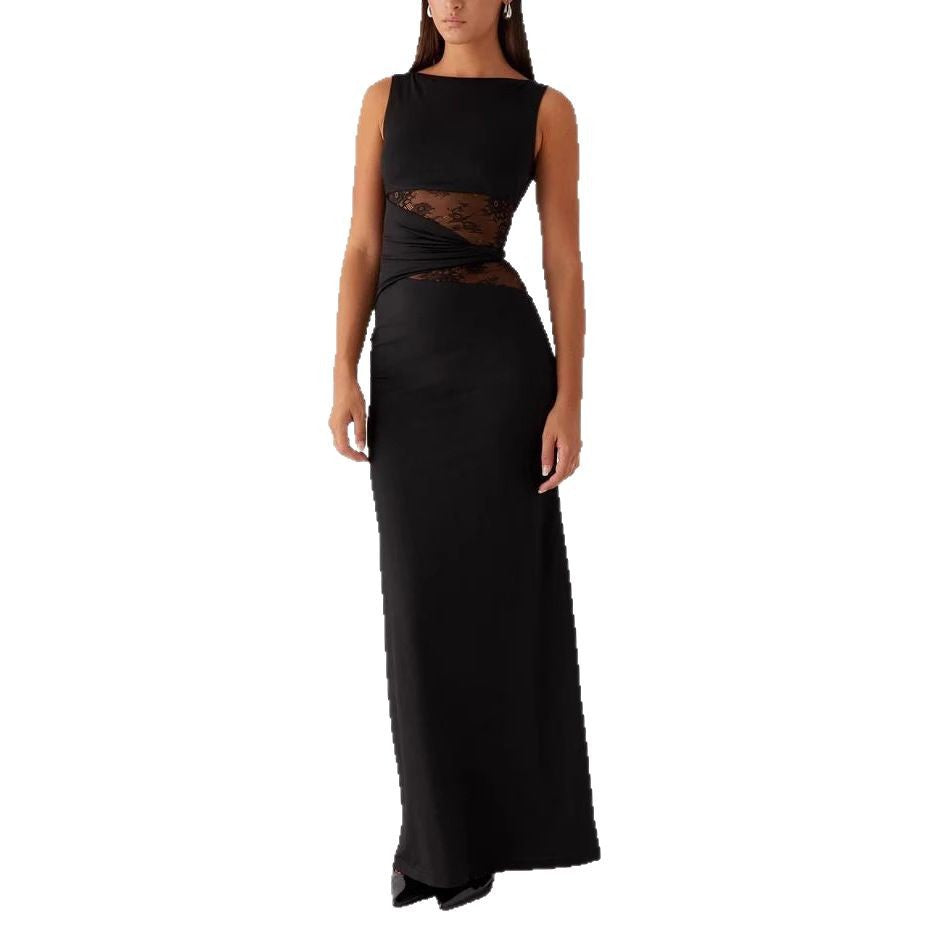 Damen Elegantes Maxikleid mit transparenter Spitze und figurbetontem Schnitt R&B