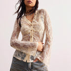 Damen nan zarte Spitzen-Cardigan mit taillierter Silhouette und Knopfleiste R&B