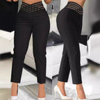 Damen stylische High-Waist Hosen mit transparentem Gitterbund R&B