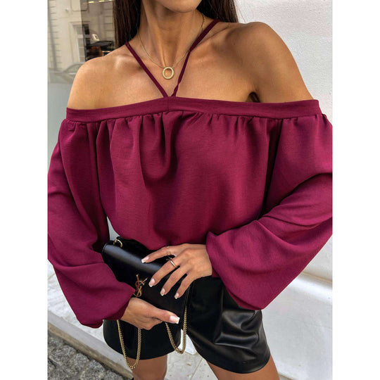 Damen Off-Shoulder Leopardenmuster Bluse R&B
