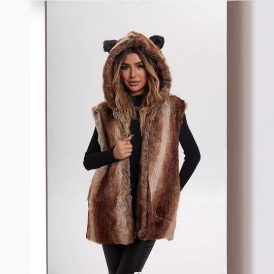 Damen Verspielt designte Fleece-Weste mit Kapuze R&B