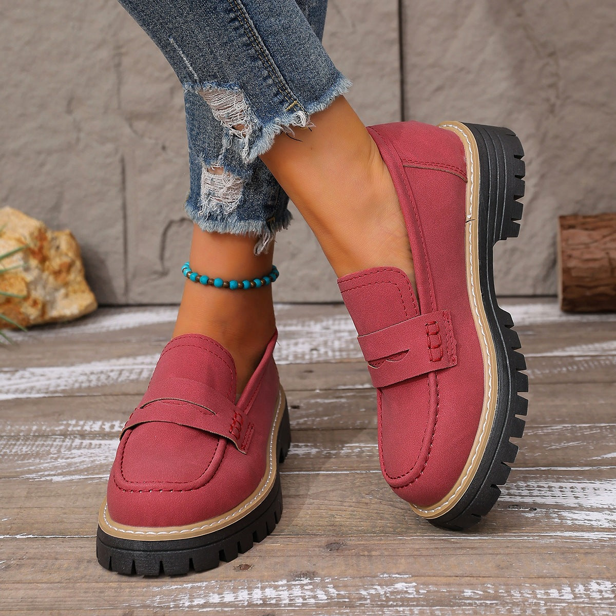 Damen Bequeme Mokassins mit robustem Profil und elastischem Riemendesign R&B