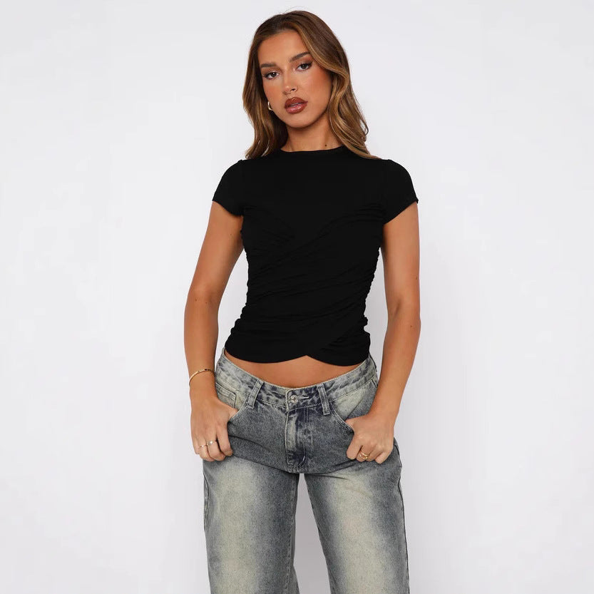 Damen figurbetontes Wickeloberteil mit elastischen Raffungseffekten R&B