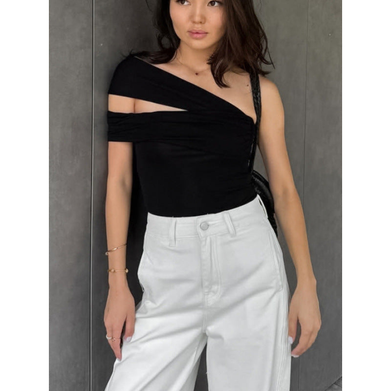 Damen asymmetrisches Oberteil mit eleganter Wickeldetail R&B