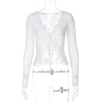 Damen Spitzen-Cropped-Bluse mit Schleifenverschluss R&B