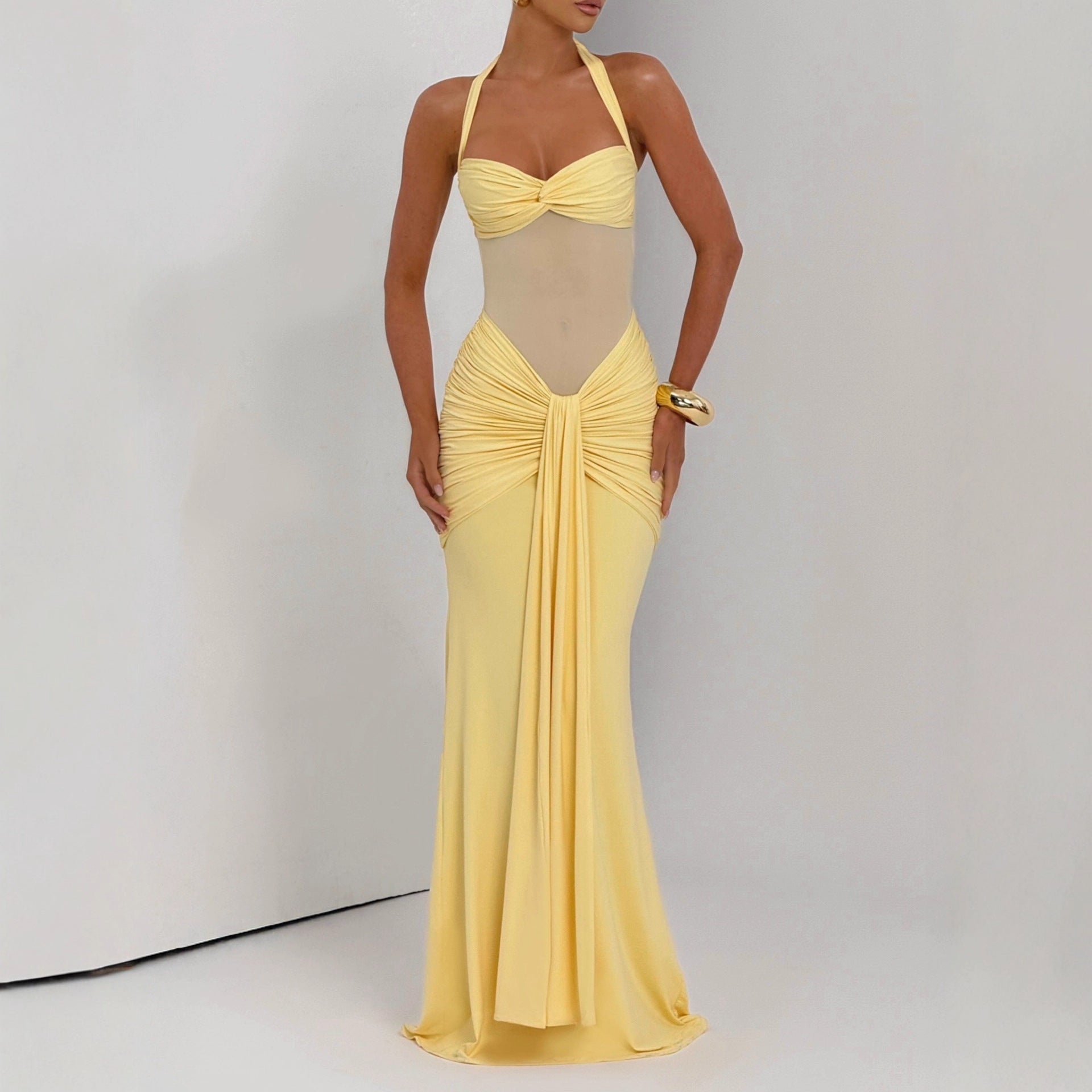 Damen Elegantes Maxikleid mit Raffhalterung und figurformenden Details R&B