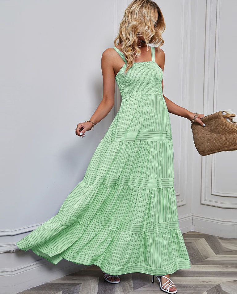 Damen Sommermaxikleid mit gerafftem Oberteil und asymmetrischem Saum R&B