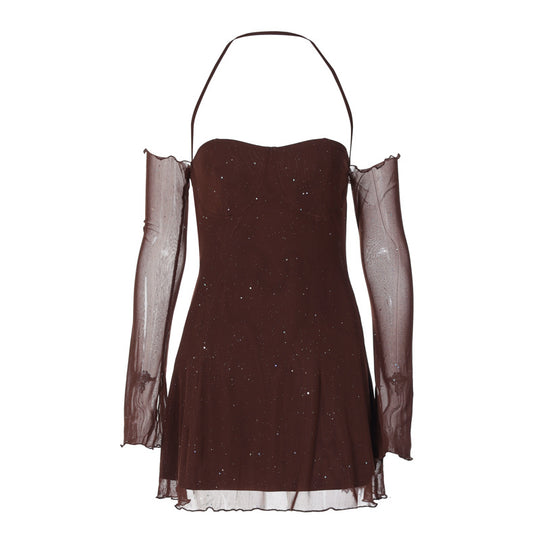 Damen Freizeitkleid mit sexy Ärmeldesign und funkelndem Element R&B