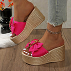 Damen Wedge-Pantoletten mit großem Schleifen-Detail und goldenem Akzent R&B