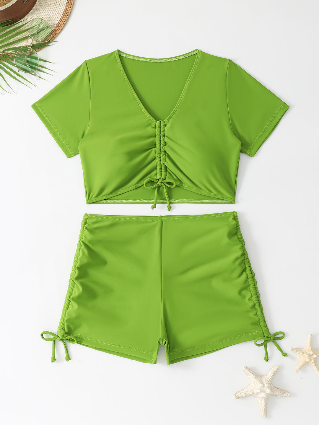 Damen Sportliches Crop-Top und Shorts-Set R&B
