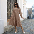 Damen Midi-Kleid mit voluminösen Rüschendetails und tailliertem Schnitt R&B