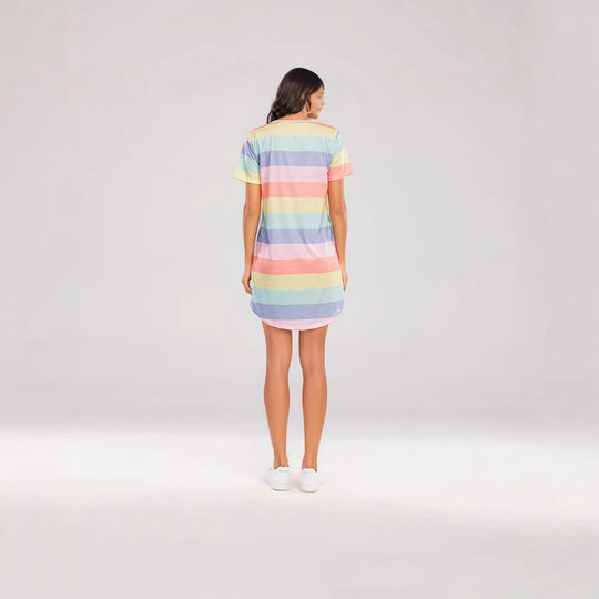 Damen Kurzarm Kleid mit auffälligem Streifenmuster und bequemem Schnitt R&B