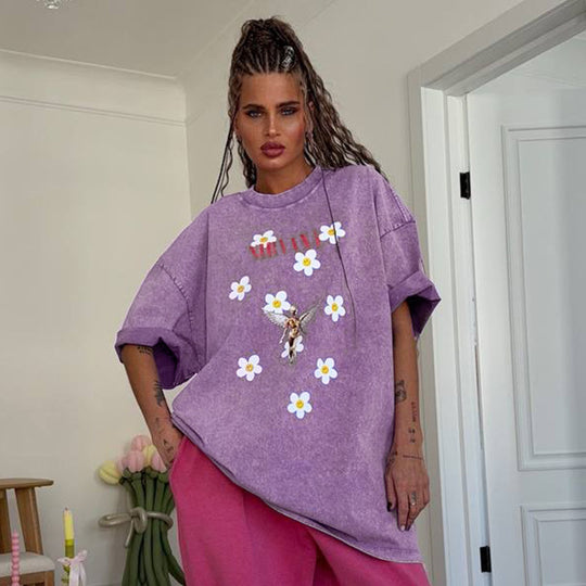 Damen Trendiges Oversized T-Shirt mit floralem Aufdruck R&B